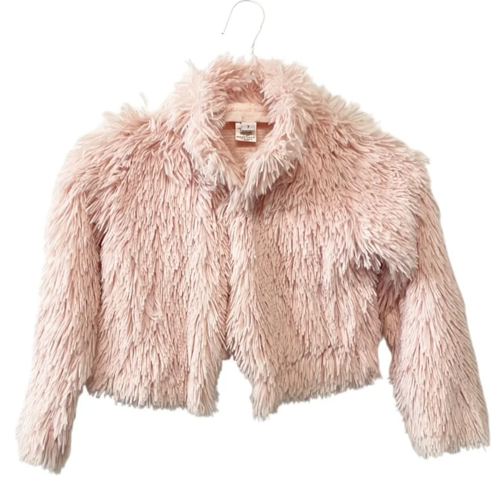 Mademoiselle Charlotte‎ Pink Faux Fur Cropped Jacket Girls Sz 7